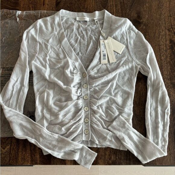 NWT Rebecca Taylor Wool Blend Rouched V neck Sweater Cardigan - Picture 3 of 10